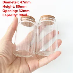 6 pcs/lot 33*47*80mm 90ml Glass Bottles With Cork Stopper Empty Spice Glass Vials Jars Sub-Bottle Drift Bottle Glass Jars