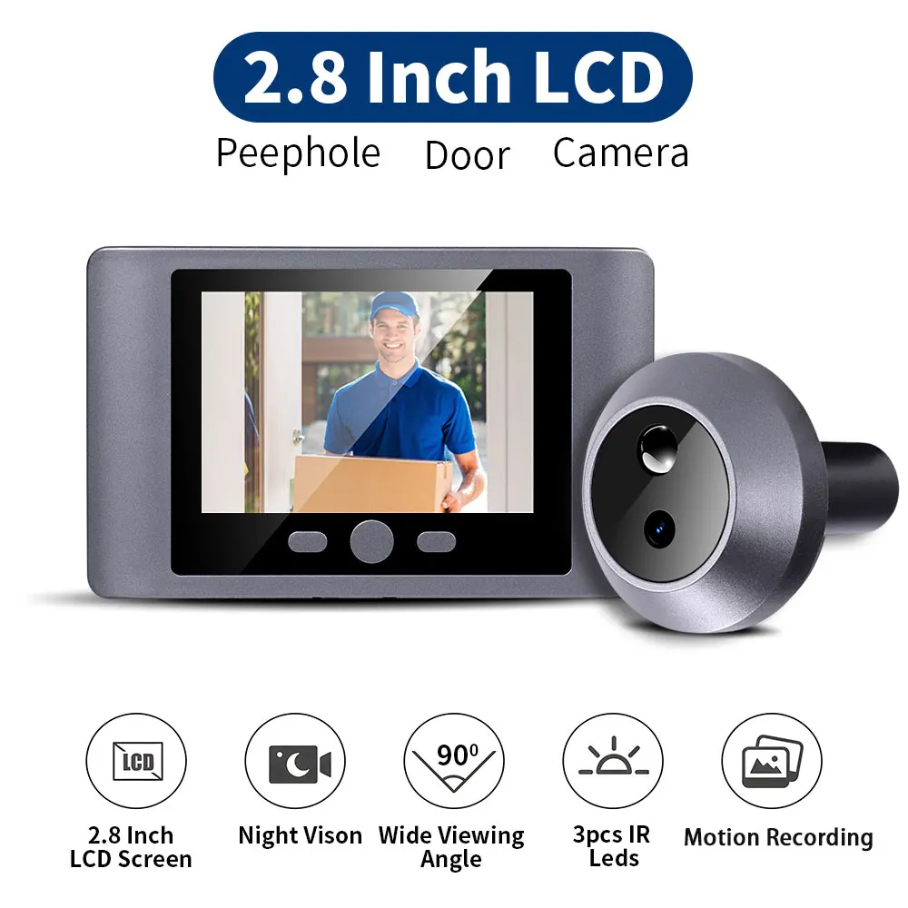 Mini Kijkgaatje Camera Deur PIR Bewegingsdetectie Licht Scherm Deur Kijker Camera Smart Home 2.8 inch Eye 2000mAh Stil