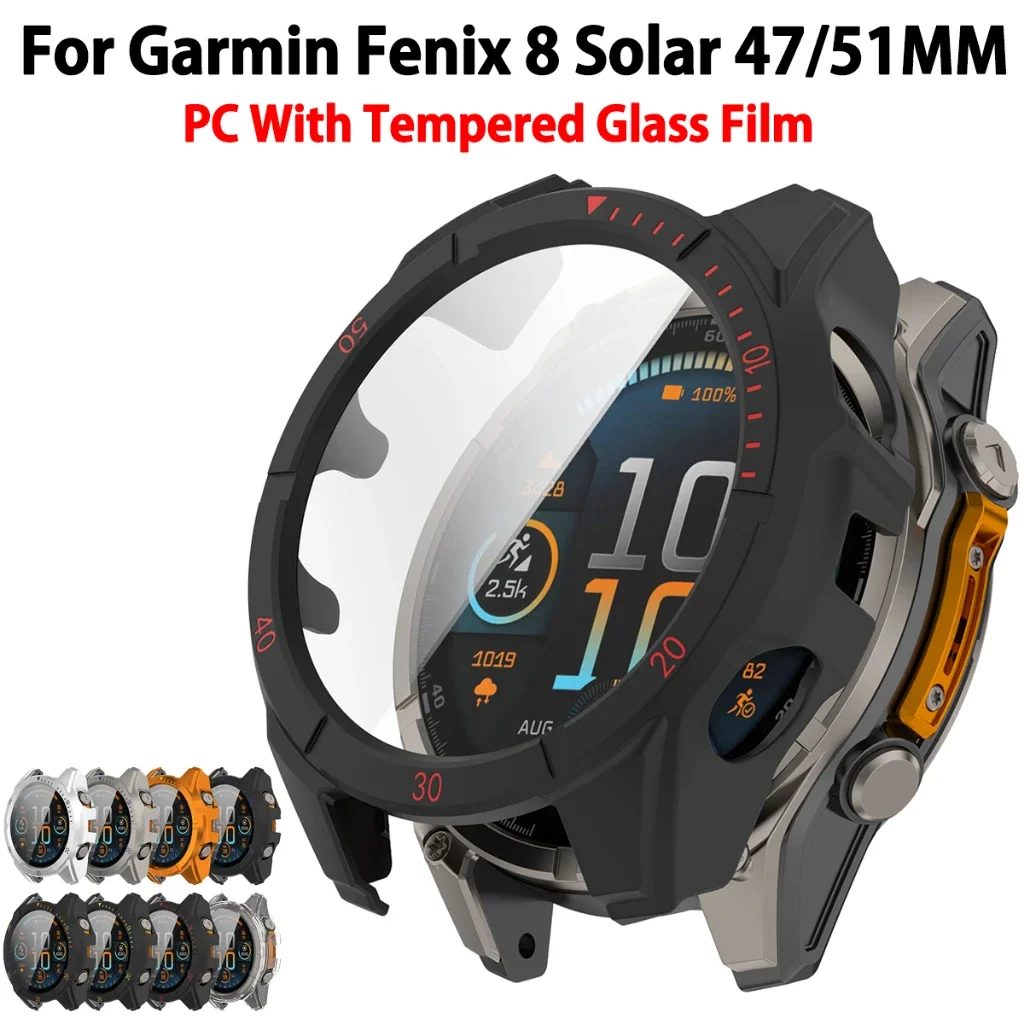 

Чехол для ПК Garmin Fenix 8 Solar AMOLED 51 мм 47 мм Защитный жесткий чехол-бампер из закаленного стекла, пленка для экрана и цифр, защитная оболочка