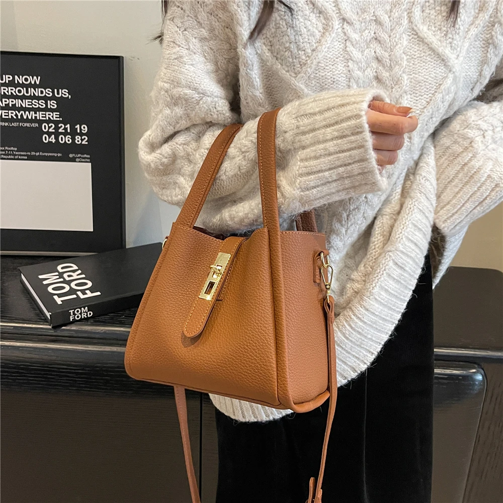 Hifashion Small Tote Bucket Bags For Women 2024 Trend Designer Soft Ladies Shoulder Crossbody Bag PU Leather Handbags And Purses