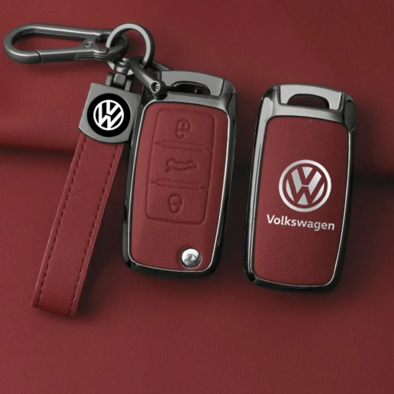 

Metal Leather Car Key Case Cover Holder Shell Fob For VW Volkswagen Polo Tiguan Passat Golf Jetta Lavida Keychain Accessories