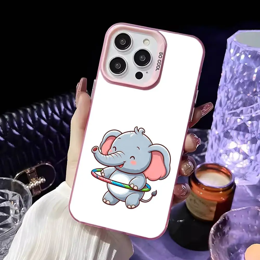 Etui na telefon Cute Cartoon Elephant do iPhone'a 16,15,14,13,12,11,Mini,Pro,MAX Różowe matowe etui odporne na wstrząsy