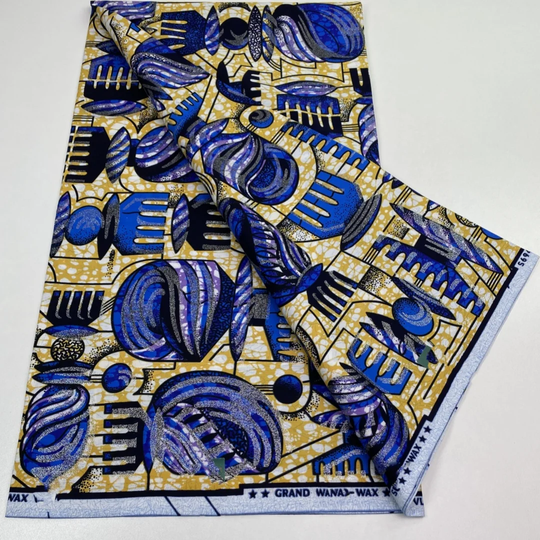 2026 Nowy Styl Nigeriańska Tkanina z Nadrukiem Golden Wax Print – Wysokiej Jakości Afrykańska Tkanina Wax Print do Patchworku, Odzieży i DIY „3C4”