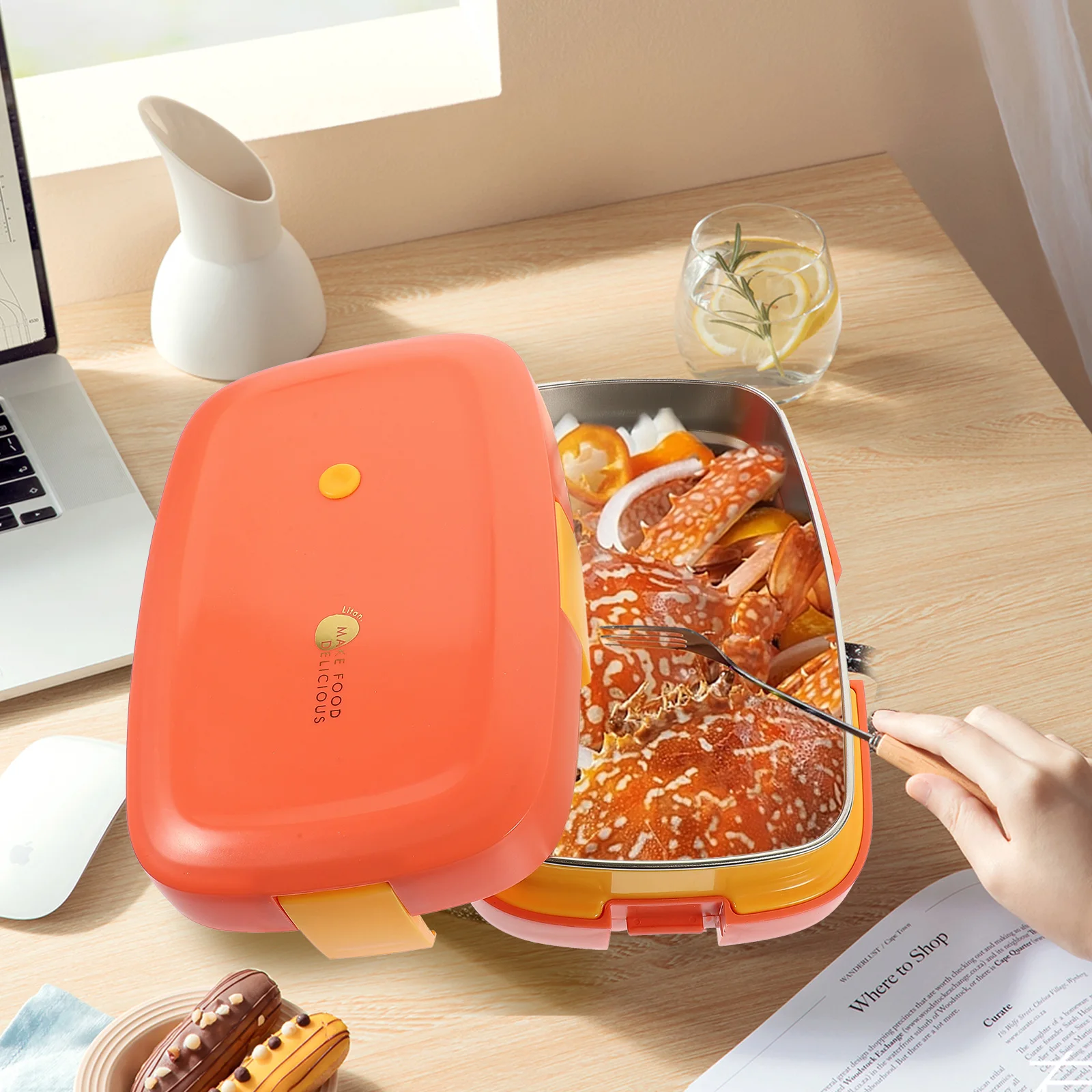 1 Set Stainless Steel Airtight Lunch Container With Tableware Sealing Food Storage Box For Snacks Fruits Dessert