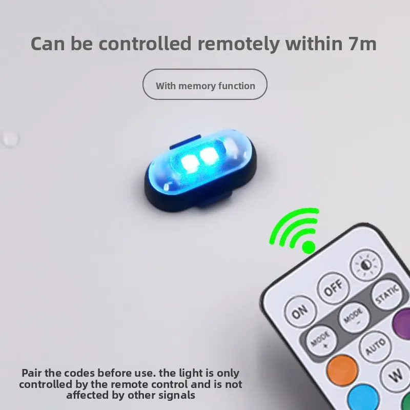 2/4pcs LED Aircraft Strobe Lights Remote Control 7 Colors Anti-Collision Warning Lights for Car Motorcycle Drone Aircraft Bike