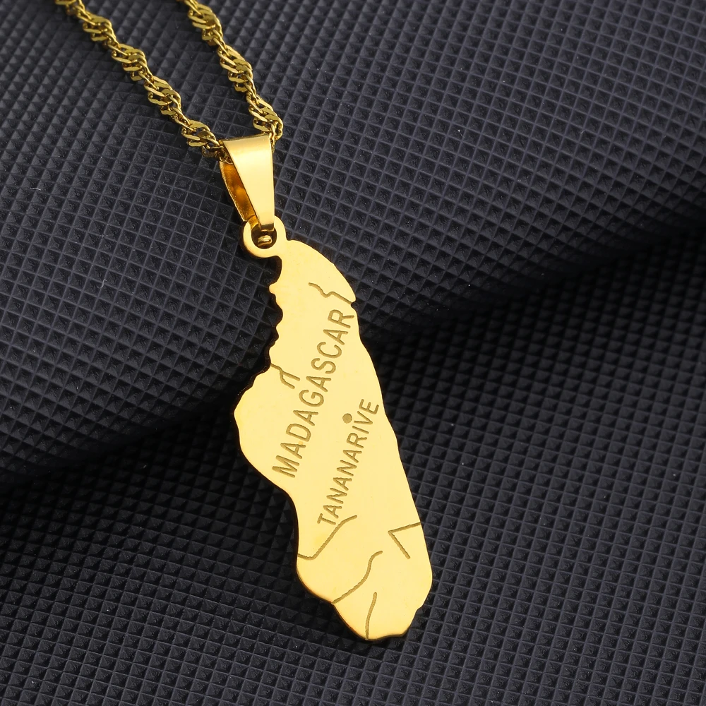 African Madagascar Map City Pendant Necklace Stainless Steel Men Women Ethnic Maps Jewelry Gift