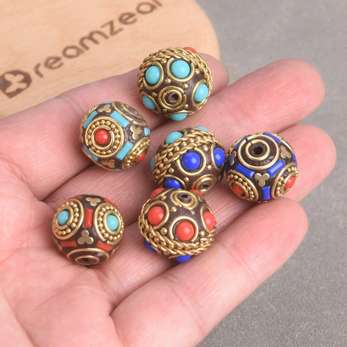2PCS Round 15mm~18mm Handmade Nepalese Buddhist Tibetan Brass Metal Clay Loose Beads For Jewelry Making DIY Crafts Findings