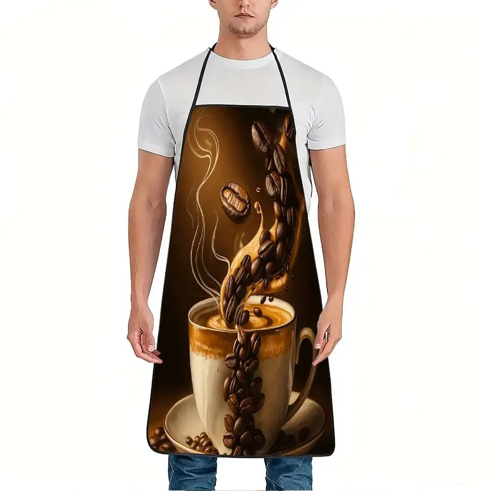 Aprons for Kitchen Kitchen Baking Apron A coffee bean latte art apron with steam cup design, suitable for coffee and tea making,