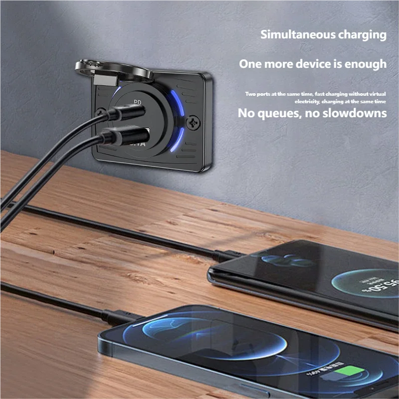 2-4 Ports Car Charger QC 22.5W PD 30W Type-C Quick Charge & QC3.0 USB Outlet Panel Wall Mount Charger Adapter for Bus ATV Truck
