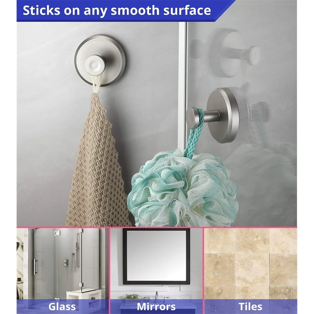 8pcs Suction Cup Hooks for Shower, Bathroom, Kitchen, Glass Door, Mirror, Tile - Loofah, Towel, Coat, Bath Robe Clothing