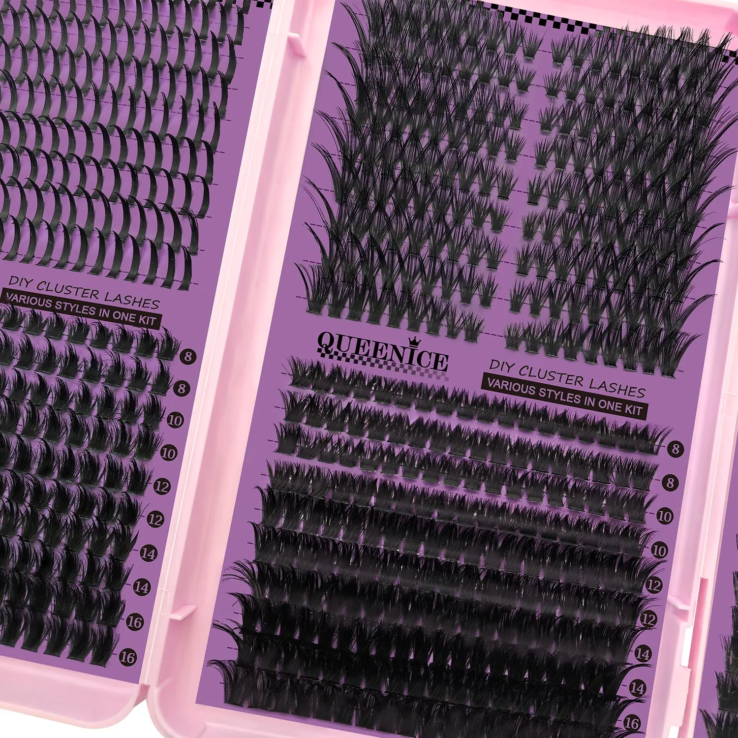 QUEENICE Dreifach gefaltete, aktualisierte neue DIY-Wimpernverlängerung, 6 gemischte Stile, flauschige, voluminöse, katzenaugen-ähnliche, stachelige Wimpernverlängerungen – Detail 5