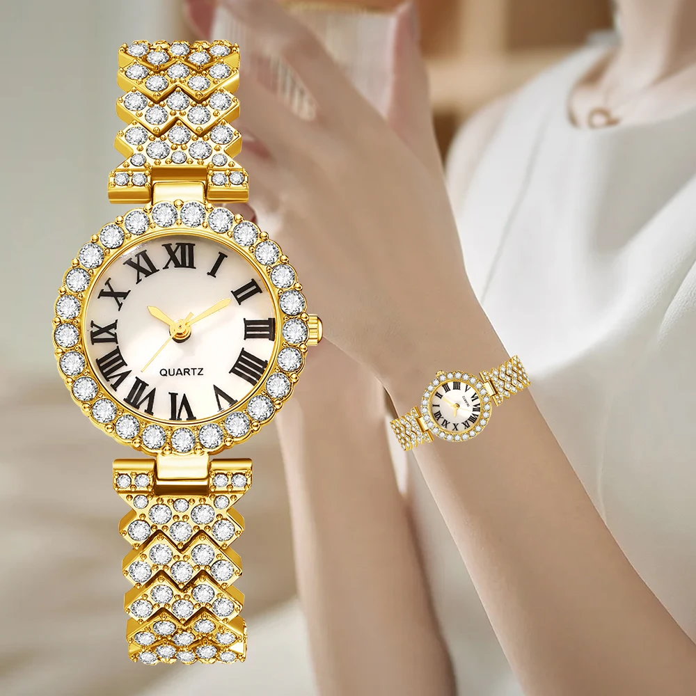 2pcs Elegant Retro Women's Quartz Watch and Shining Bow Bracelet Combination Set Holiday Gift