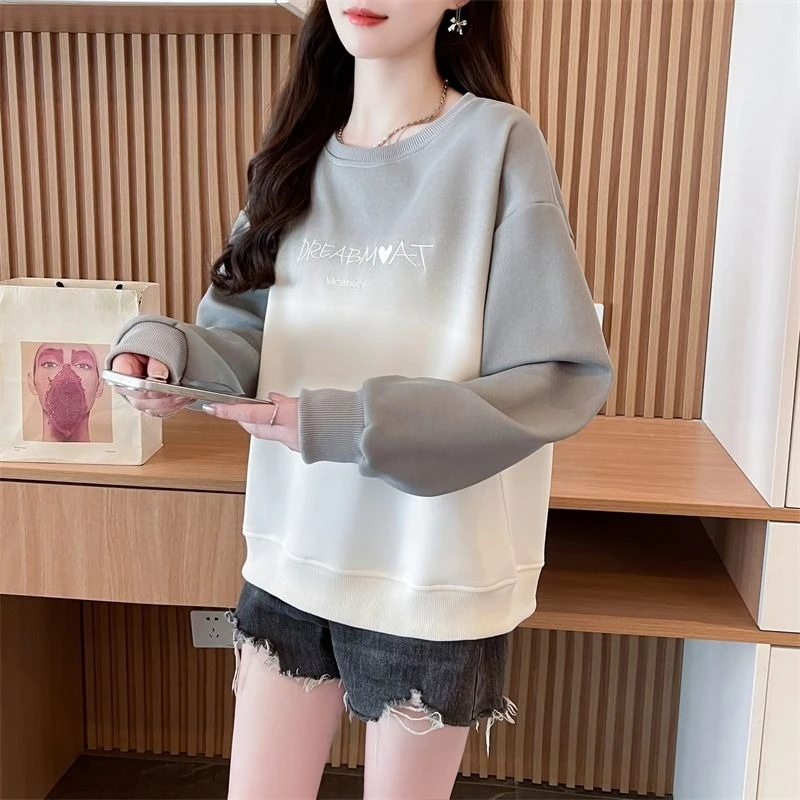 Women's Chic Color Block Gradient Sweatshirt Loose Oversized Youthful Pullover