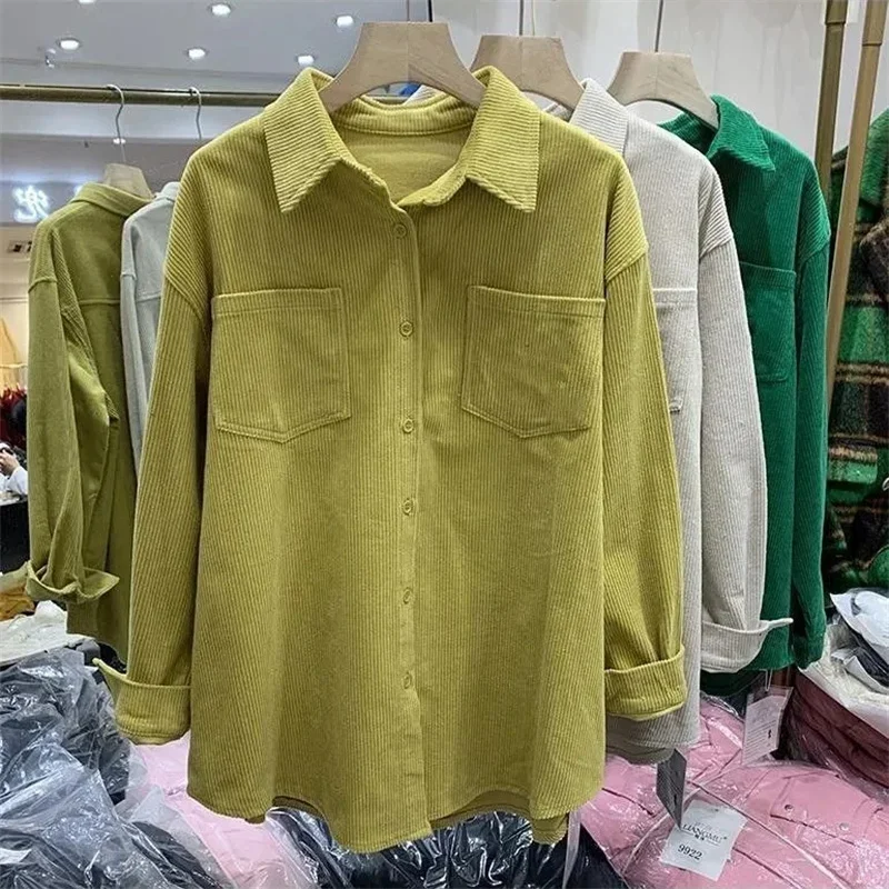 

Solid Color Spring Female Corduroy Shirt Coat Women Leisure Long Sleeved Cardigan Blouse Jackets Ladies New Fashion Outwear