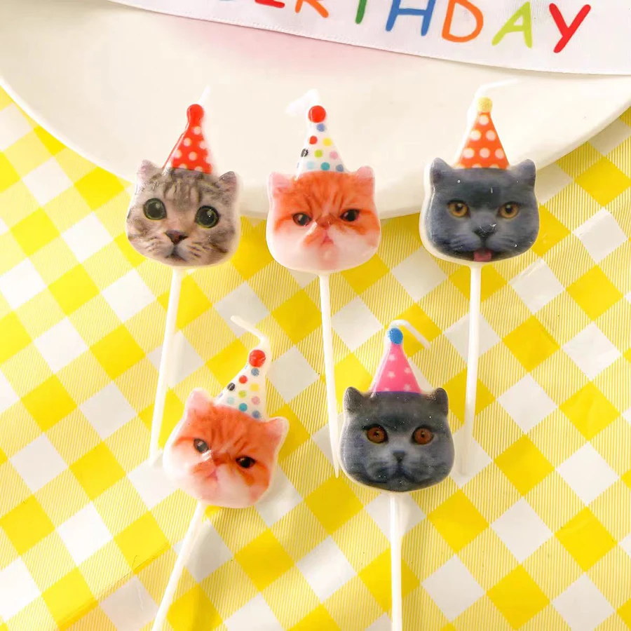 5PCS Kreative Party Hut Kätzchen Kerze Backen Dekoration Plugin Cartoon Kätzchen Styling Indoor Kuchen Kerzen – Detail 5
