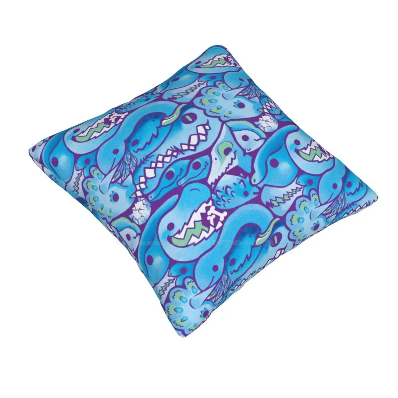 Dinosaur Pattern In Blue Soft Comfortable Pillowcase Dinosaurs Crowd Group Huddle T Rex Tyrannosaurus Brachiosaurus Saurolophus