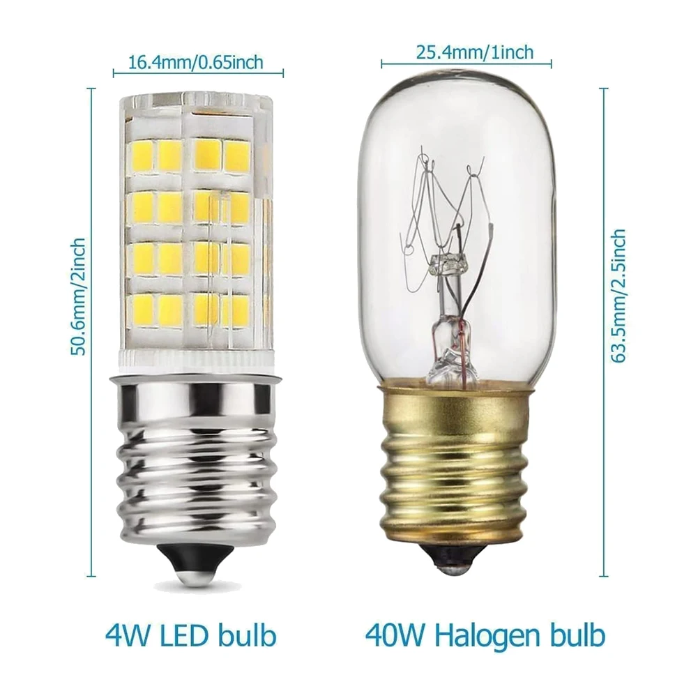 2 Pak 4W Bohlam Oven Microwave E17 LED Dapat Diredupkan, Lampu Setara Halogen 6000K 40W Siang Hari, Bohlam LED E17-AT30
