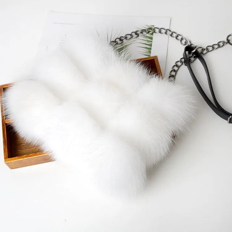Fashionable Real Fox Fur Handbag Wholesale Women's Fluffy Leather Bag Elegant Pelt Clutch Stylish Fur Accessories