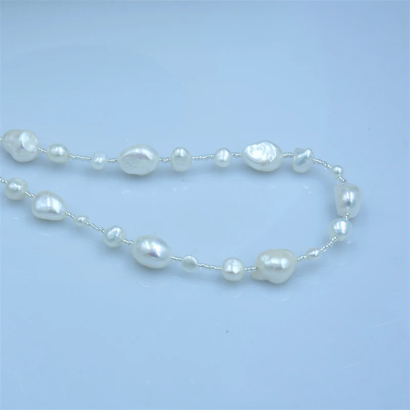 Station 6-7mm 9-10mm AAA Natural Akoya Real White Pearl Necklace 18