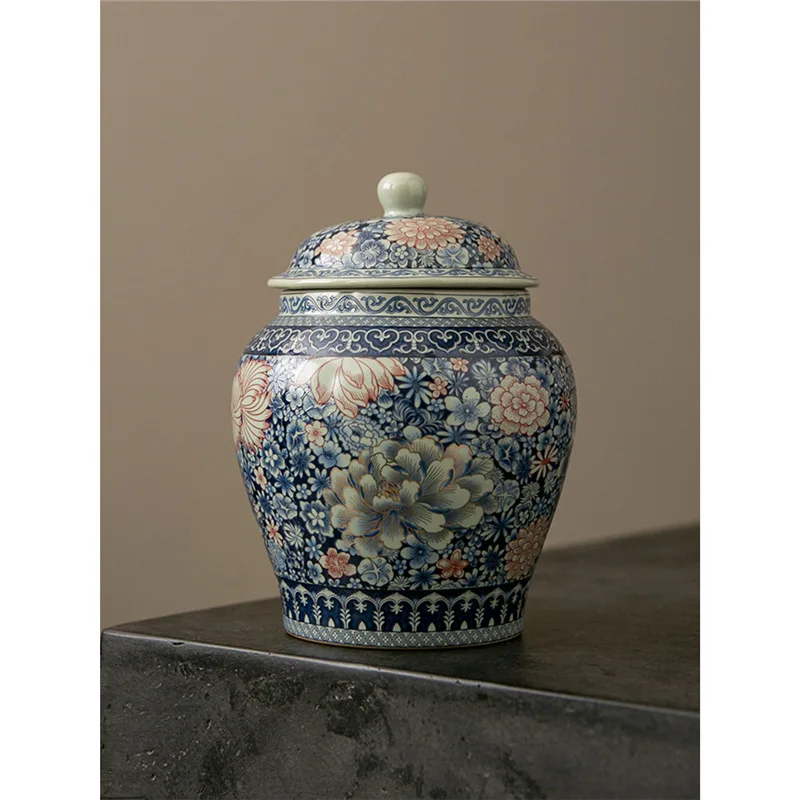 

Tea Tin Ruyao Blue and White Ceramic Home Use Chinese Tea Storage Box Canister Food Canister Retro Tea Storage Canister