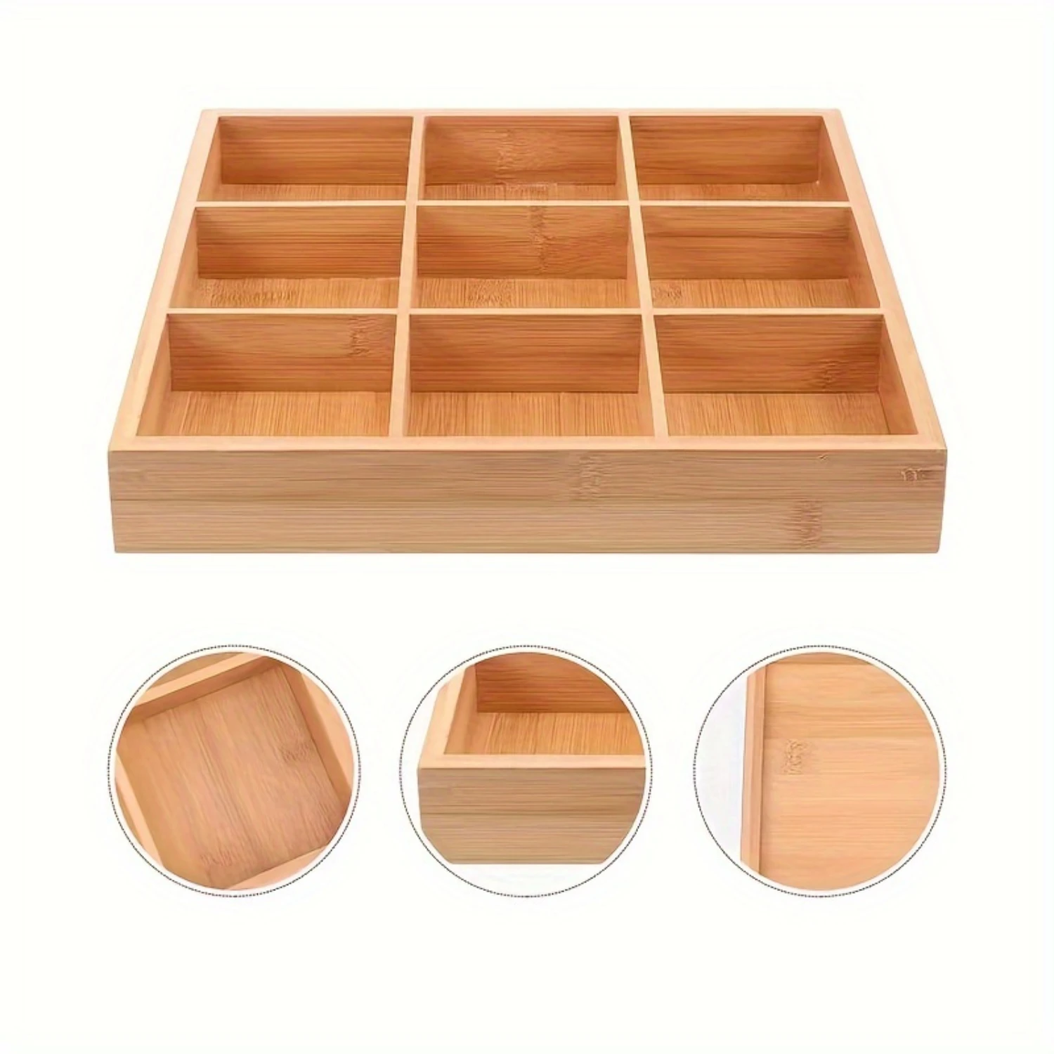 Bamboo Box with Nine Compartments - Ideal for Candy, Snacks, and Fruits