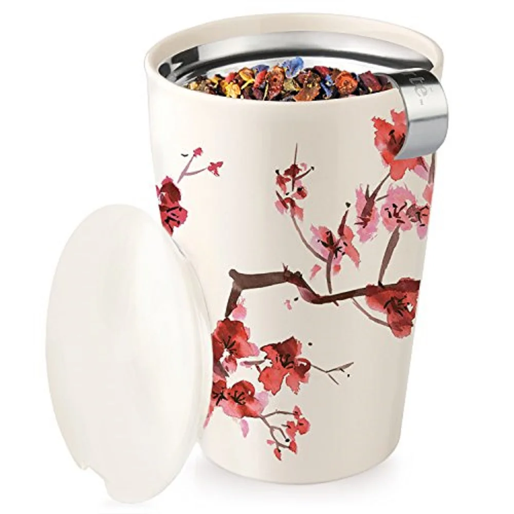 Double-Walled Ceramic Kati Cup, Removable Stainless Steel Infuser Basket and Lid, Steeps 12 oz Loose Leaf Tea, Dishwasher & Micr