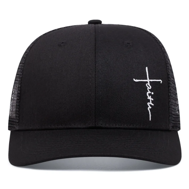 Cross Embroidery Slight Curved Printed Baseball Hat Women Men Outdoor Sports Events Mesh Cap Trucker Hat