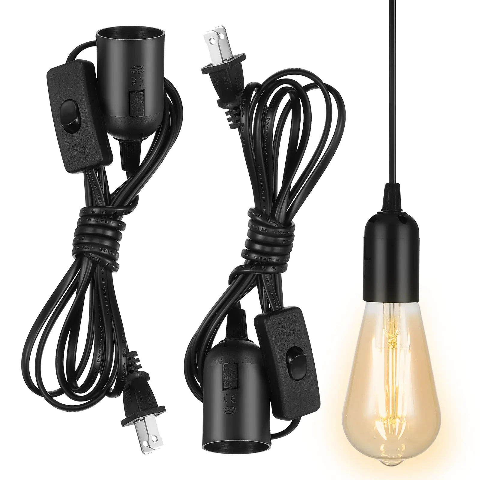 

2 pcs Lamp Holder Cord E26/E27 Socket Switchable Abs 110V Us Plug Long Cable Compatible Bulb Types Easy Install Household Use