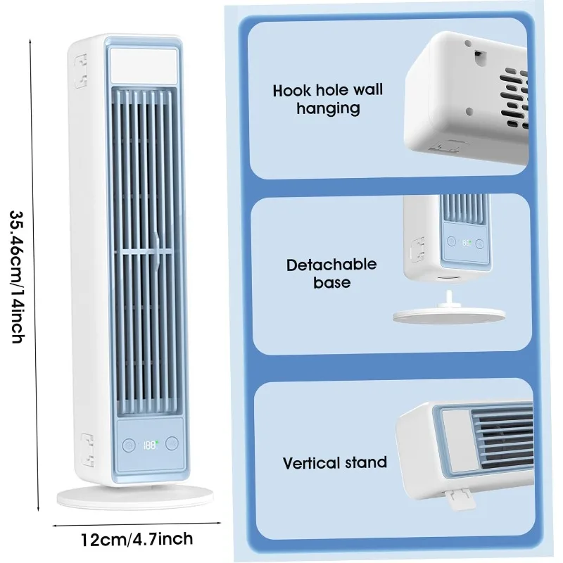 Tower Fan Strong Wind Cooling 3600mAh Bladeless Portable Air Conditioner with Remote Control Quiet 5 Speeds for Home Office Room image 5