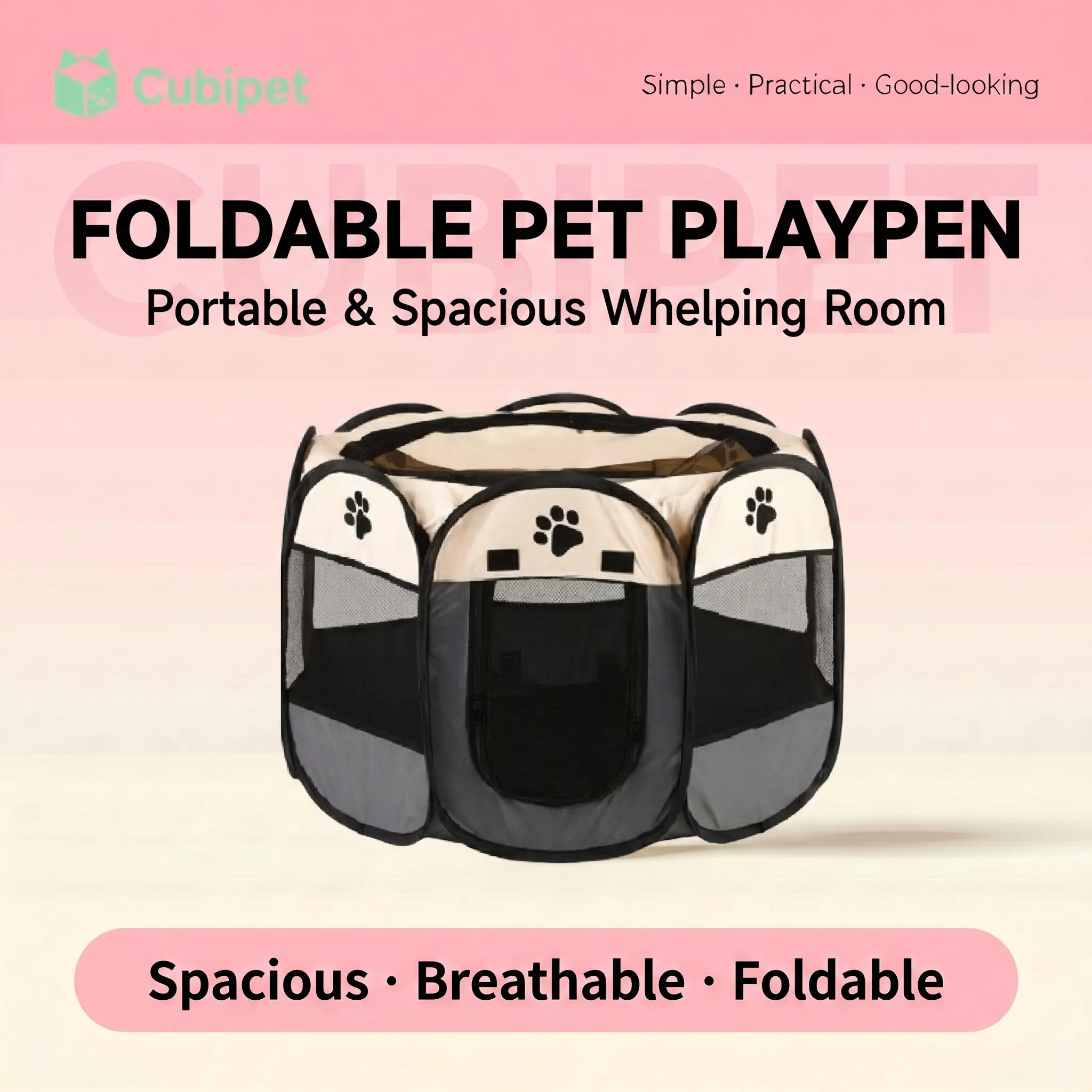 Foldable Cat Whelping Playpen Octagonal Pet Tent Portable Dog House Cat Cage Kitten Pen Indoor Outdoor Fence 85x85x58cm