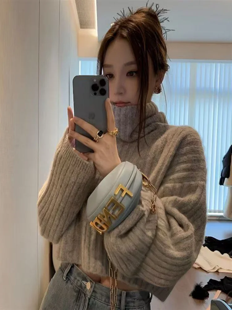 

Корейский свитер с высоким воротником Thiened ort, женский свободный вязаный топ на осень-зиму, удобный теплый модный свитер