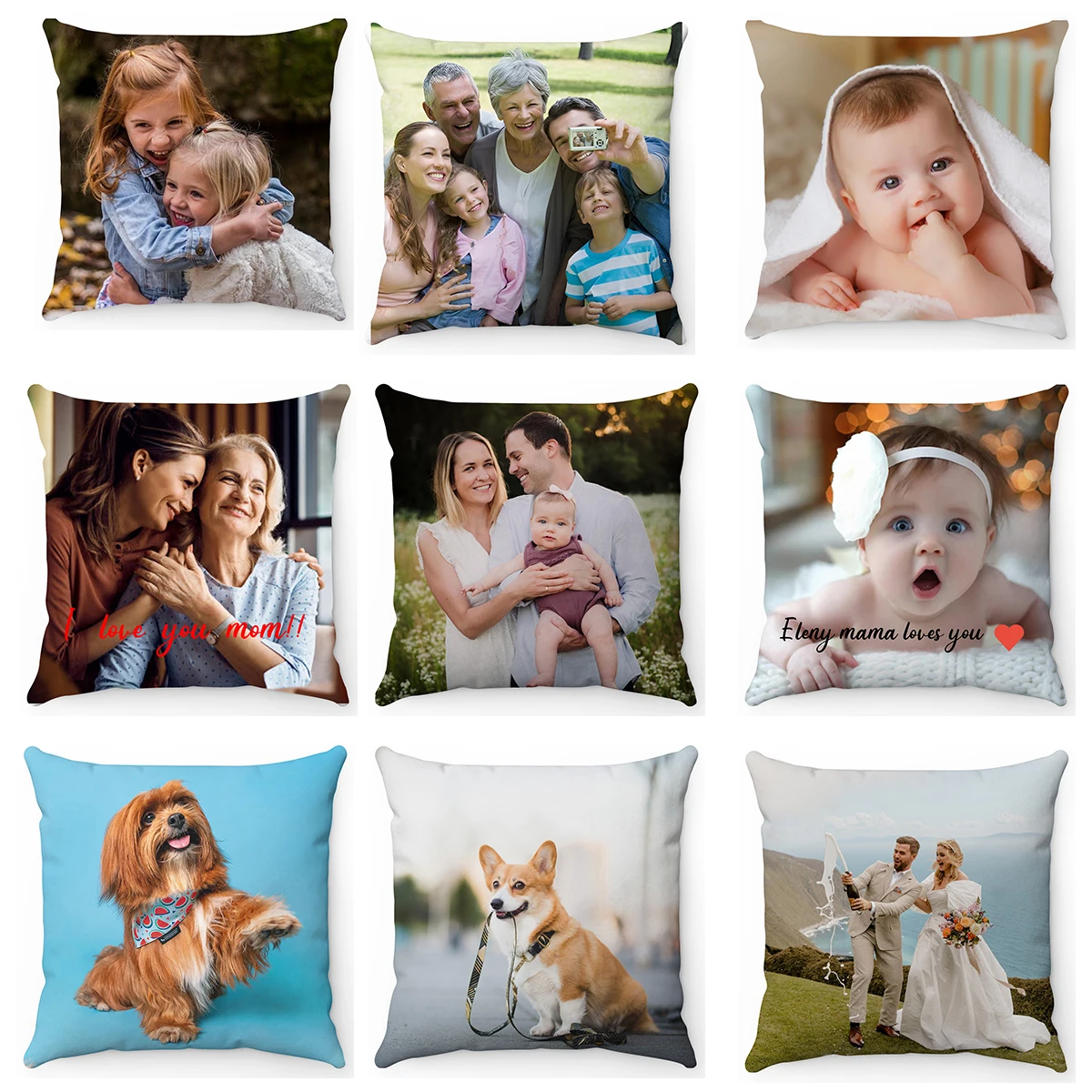 WUZIDREAM-funda de cojín personalizada, almohada personalizada DIY, decorativa para el hogar, cuadrada, para boda, mascota, bebé, funda de almohada con estampado, envío directo