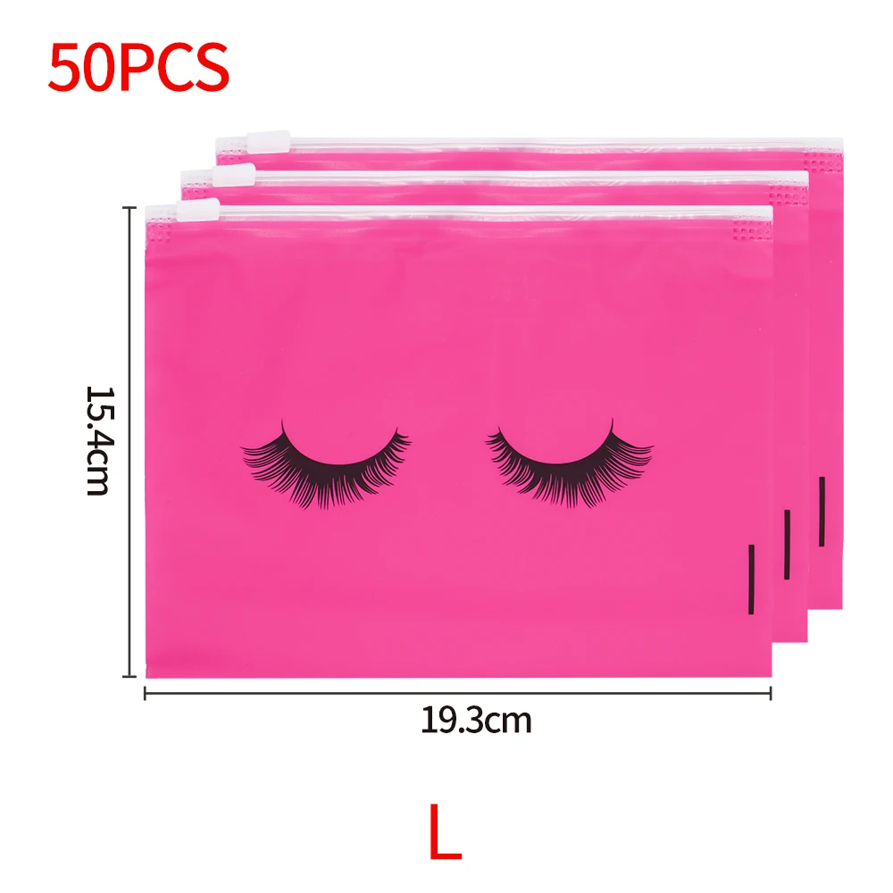 50PCS Eyelash Aftercare Bags Waterproof Lashes Extension Zipper Organizer Plastic Reusable Travel Makeup Tools Pouch Wholesale