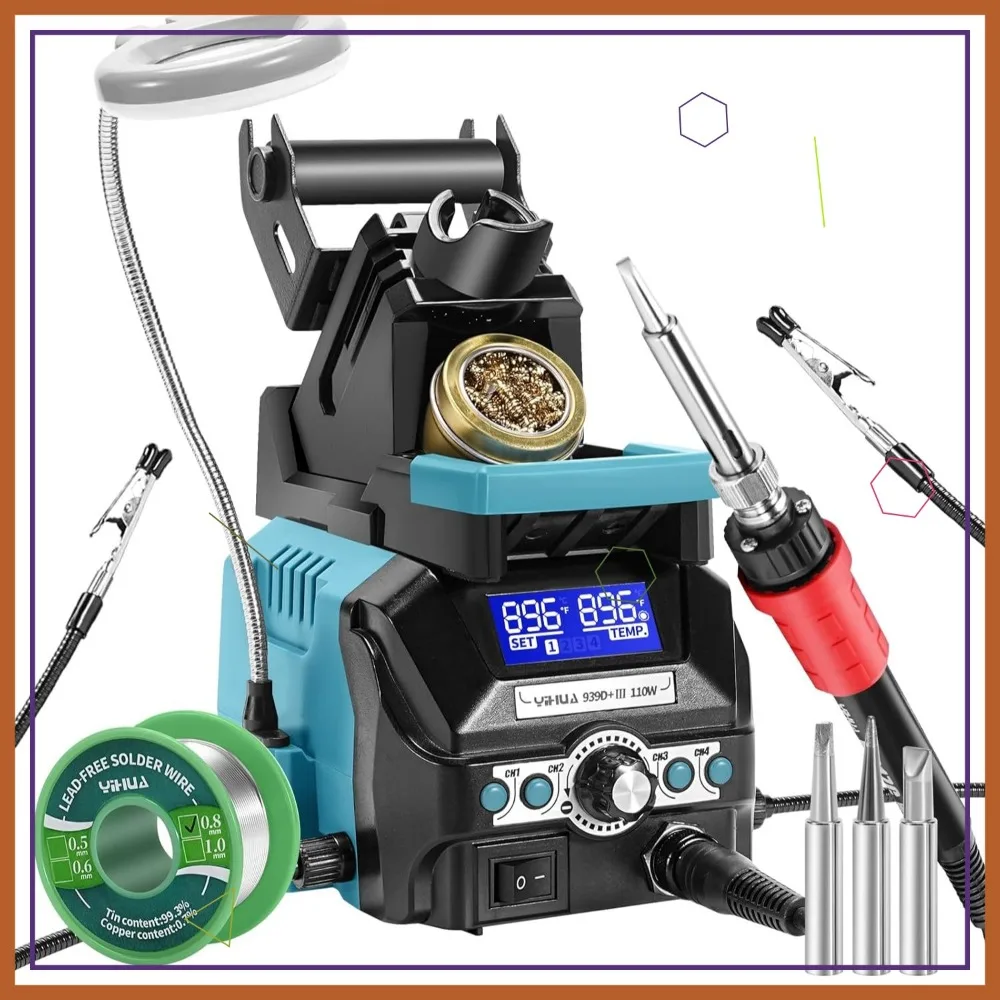 Kit Stasiun Solder Digital dengan Layar LCD, Daya Tinggi 110W, 4 Saluran Memori, Mode Tidur, dan Aksesori