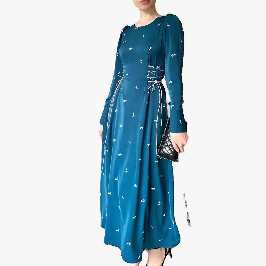 Falda acampanada de cintura alta con estampado floral azul Maxi Dr Design Sense ort Sve round Ne Street Sle Summer Long Dr