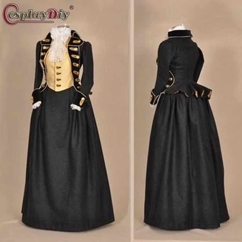 Cosplaydiy Duchess Dress 1780's Victorian Dress Black campaign outfit Historical Women Riding Habit Cosplay Costume Dress Suit