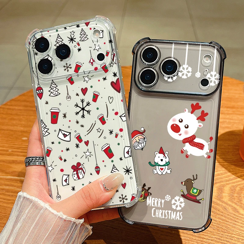 Handyhülle mit Weihnachtsmuster für iPhone Air 17 16e 16 15 Pro Max 14 13 Pro 12 11, stoßfeste, klare, weiche Kartensteckplatz-Taschenabdeckung