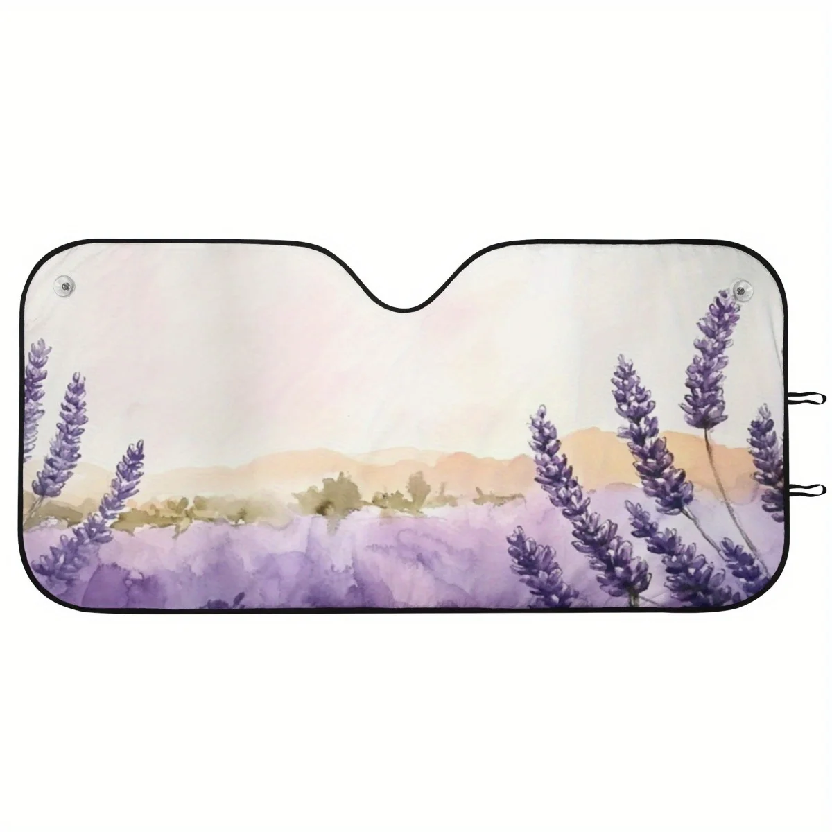 [Travel Essential] Lavender Field Car Windshield Sun Shade – Lightweight Polyester UV Rays Protector With Suction Cups For SUVs,
