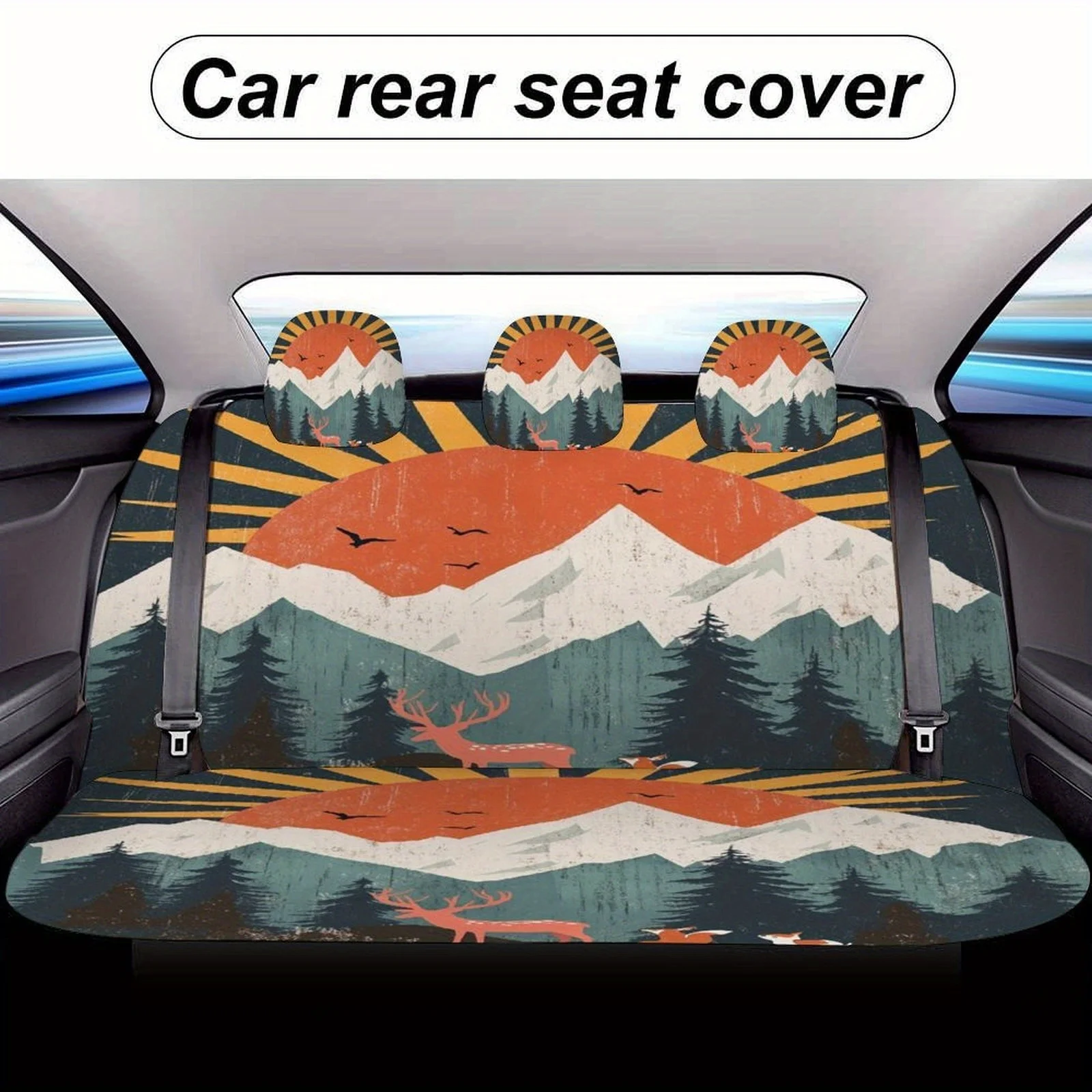 Mountain Sunset Wildlife Themed Car Seat Cover Set For Most Cars, Fashion Personalized Novelty Car Seat Protector Covers Full Se 4