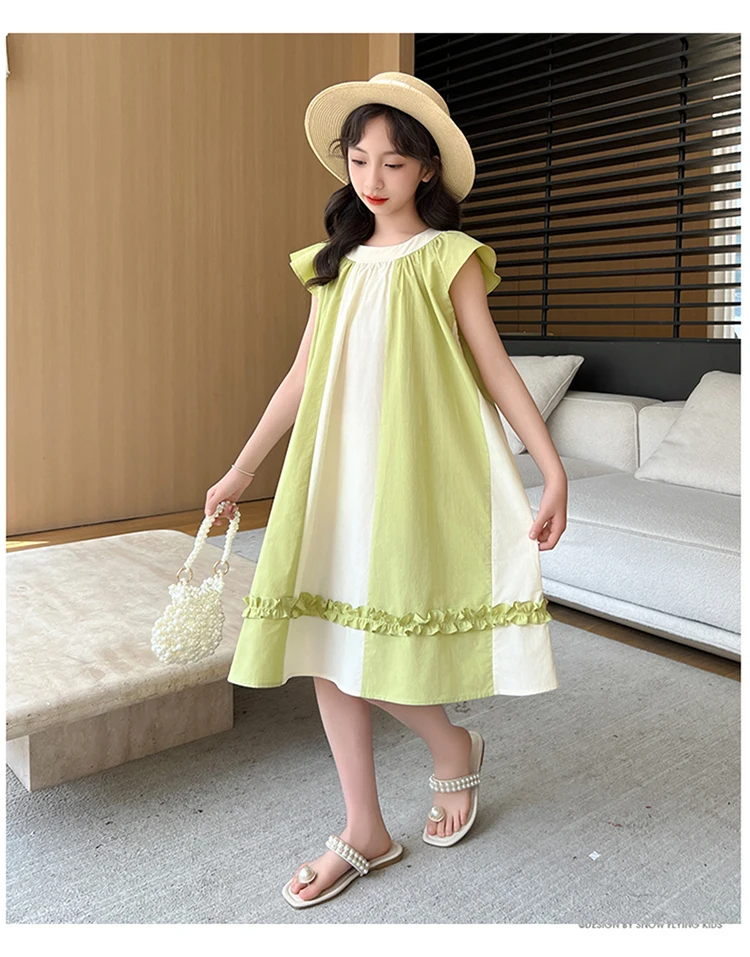 Neues Sommerkleid in hoher Qualität für Kinder, ärmelloses Patchwork-Baumwollkleid für junge Mädchen im Alter von 5 6 7 8 9 10 11 12 13 14 Jahren. – Detail 2