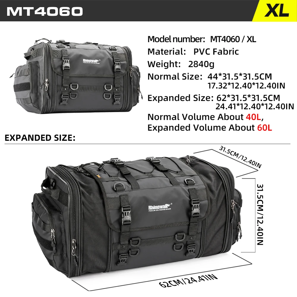 Rhinowalk Motorcycle Tail Bag Waterproof 26L/45L/60L/80L Expandable Rear Seat Bag Travel Luggage Accessories For Most Motorcycle image 3