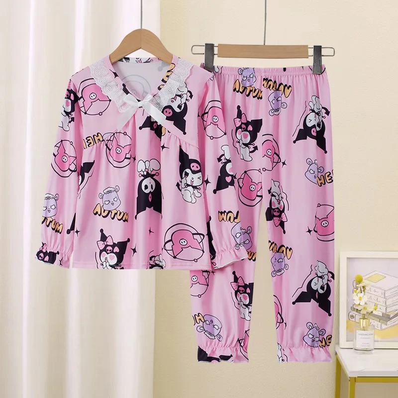 Charming Sanrio Girls Pajama Sets Print Comfortable Loose Soft Lace Trimmings Sleep Clothes Kid Suitable Homewear Autumn Winter