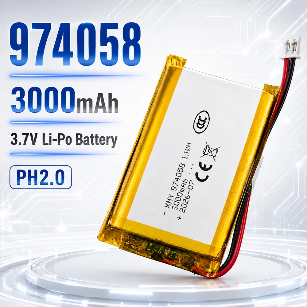 3.7V 3000mAh LiPo Battery 974058 Rechargeable Lithium Polymer Battery PH2.0 2Pin for GPS Dash Cam Bluetooth Speaker