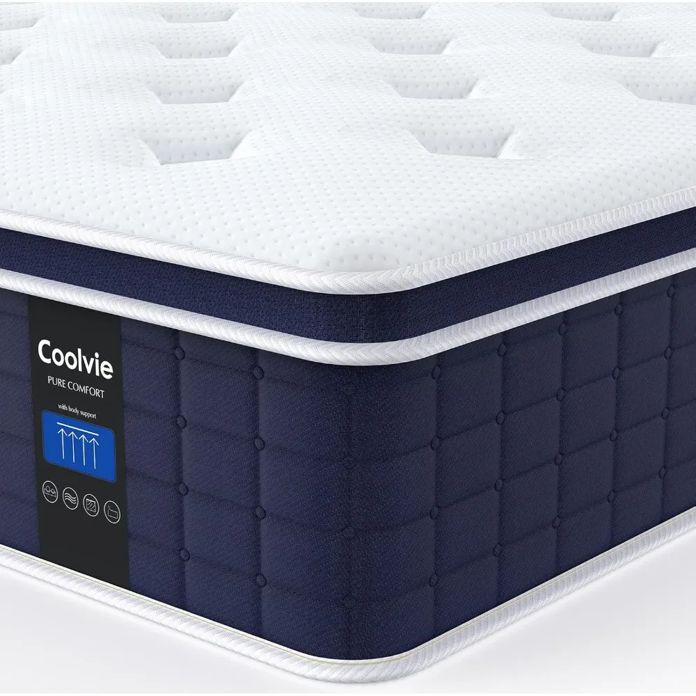 Coolvie 12 Inch Twin Size Mattress, Hybrid Twin Mattress in a Box, 3 Layer Premium Foam with Pocket Springs for Motion Isolation