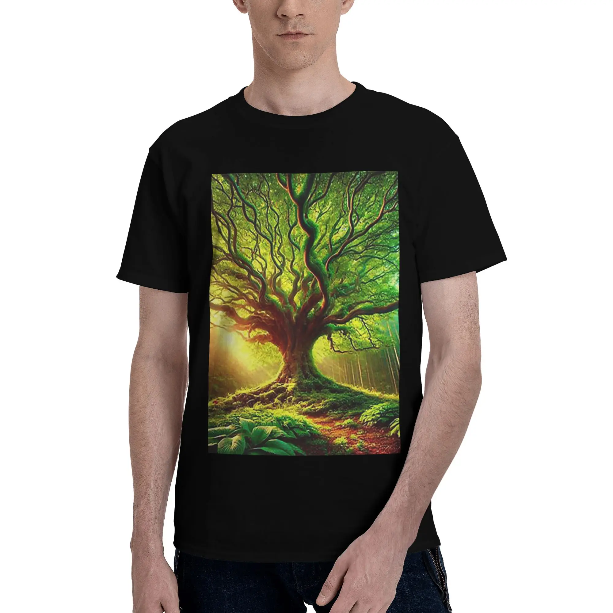 

Футболка из 100% хлопка Magic Green Tree, мужские забавные футболки, мужские футболки с круглым вырезом и коротким рукавом, S-6XL