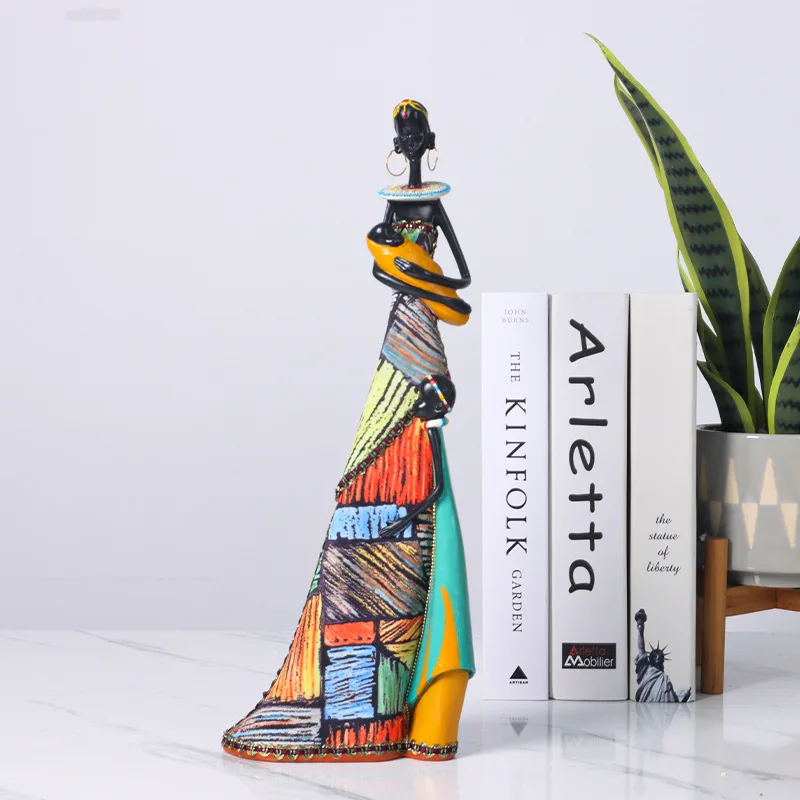 

African Figures Black Women Resin Figure Ornaments Painted Crafts Home Foyer Office Decoration Figurines Interior Collections