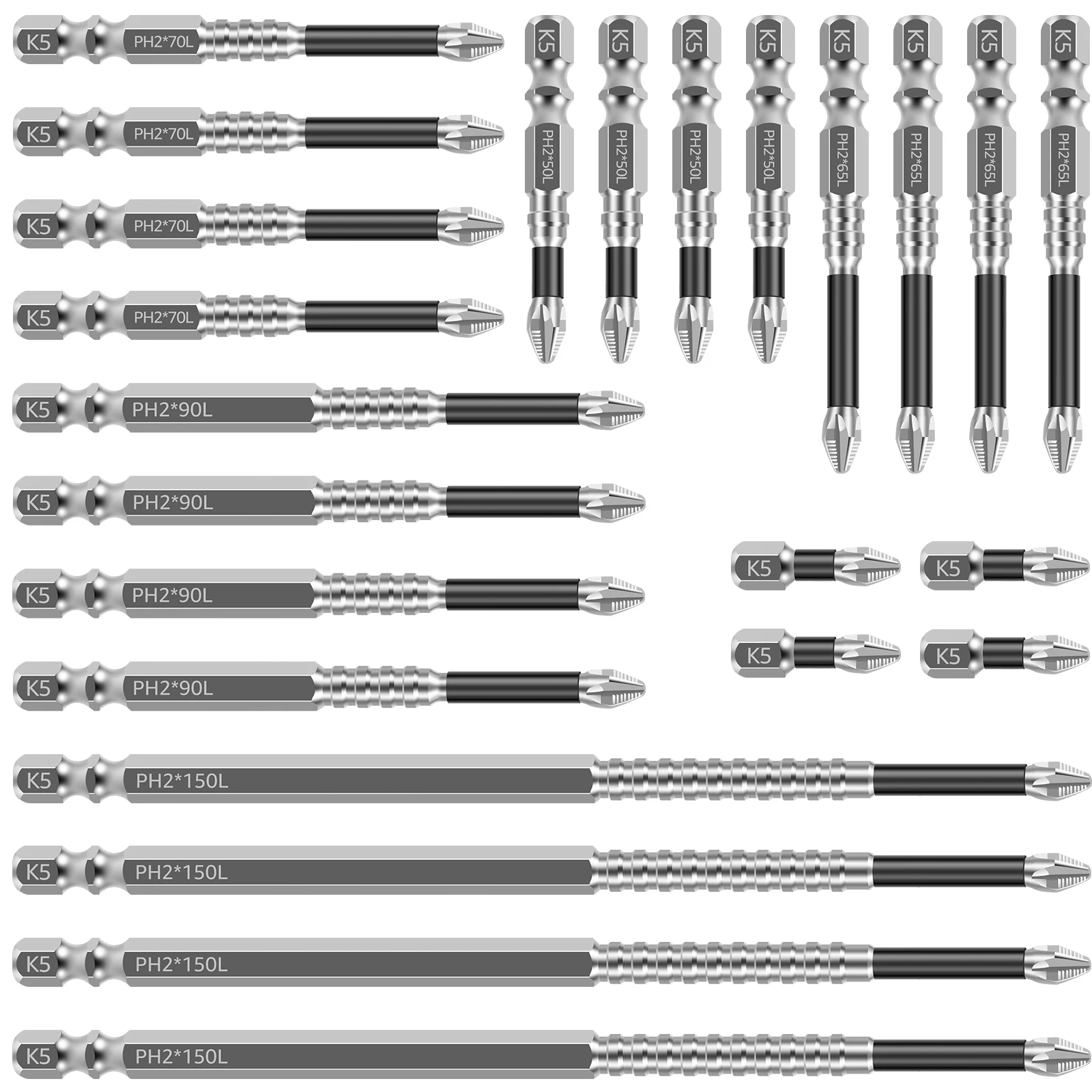 

K5 Alloy Impact Screwdriver Bits Nonslip Teeth Phillips Screwdriver Bit Set Magnetic Drill Bit Set for Electric Screwdrivers