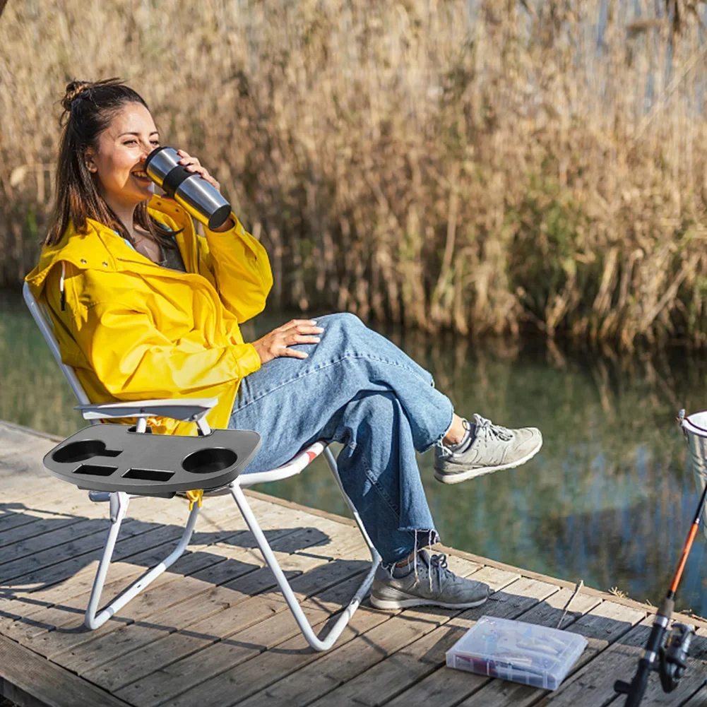 Folding Camping Chair Clip On Side Table with Mobile Device Slot Chair Cup Holder Recliner Accessories Tray for Fishing Beach