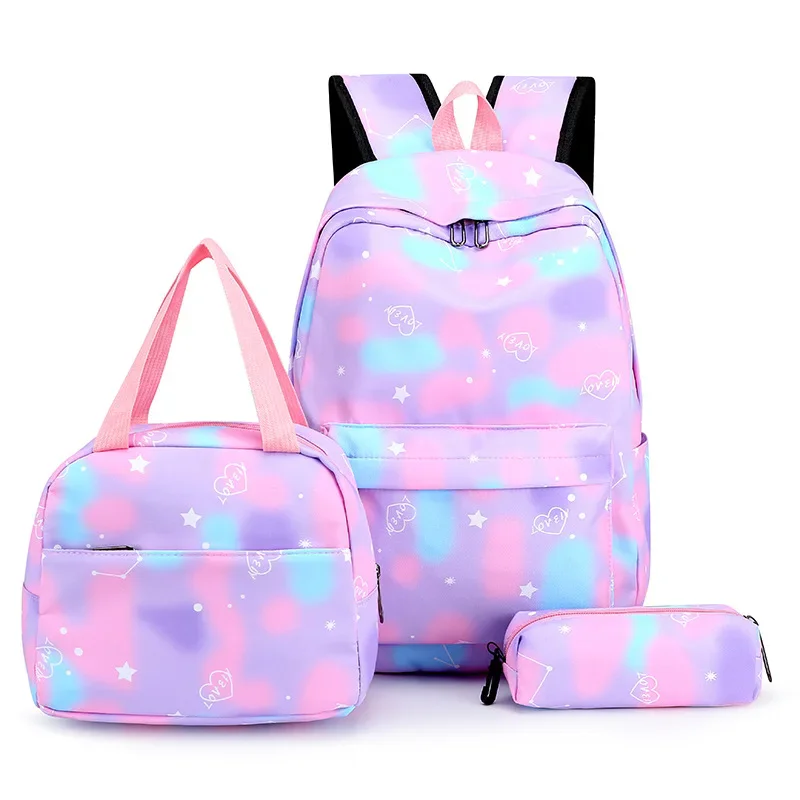 

3pce/set kids school backpack for teenage girls Simple women backpacks Gradient print schoolbags middle school student book bags