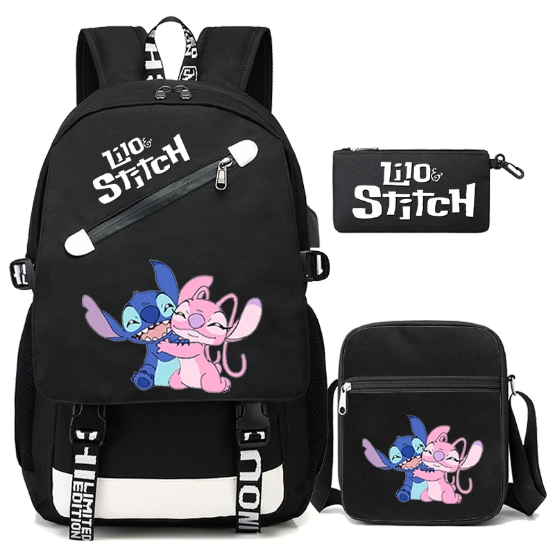 3 sztuk/zestaw Disney Lilo Stitch płócienny plecak z torebką piórnik dla dziewczynki chłopiec tornister powrót do szkoły Bookbag plecaki